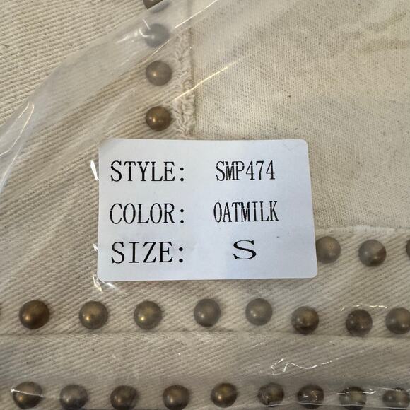 POL NWOT Women's Size Small 27 Loose Fit Oatmilk Cutout Studded Jeans Boho - Picture 11 of 12